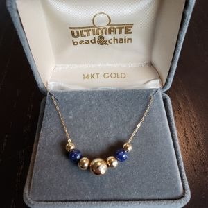 Vintage 1980s Add-A-Bead Necklace 14k Gold Blue
